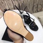 YSL Cassandra Wedge Espadrilles with Black Logo in Leather Black