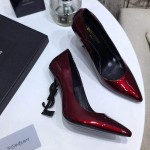 YSL opyum pump in patent leather with black heel hot red