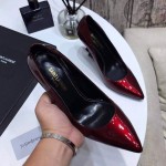 YSL opyum pump in patent leather with black heel hot red