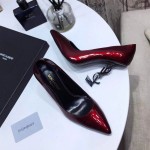 YSL opyum pump in patent leather with black heel hot red