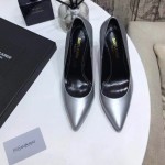 YSL opyum pump in patent leather with black heel silver