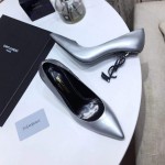 YSL opyum pump in patent leather with black heel silver