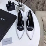 YSL opyum pump in patent leather with black heel white